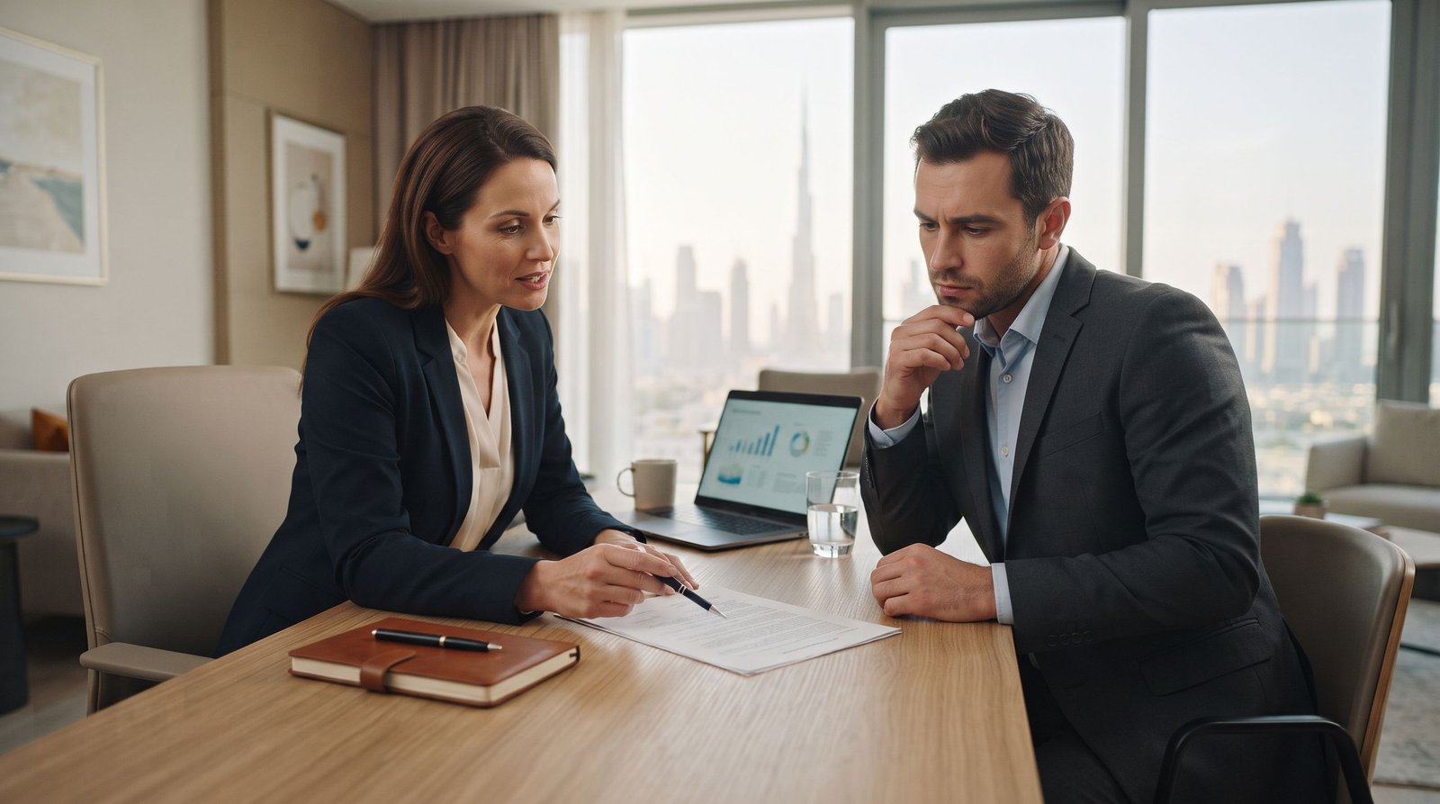 A candidate reviews an employment contract while weighing the question, is Dubai better than Canada?