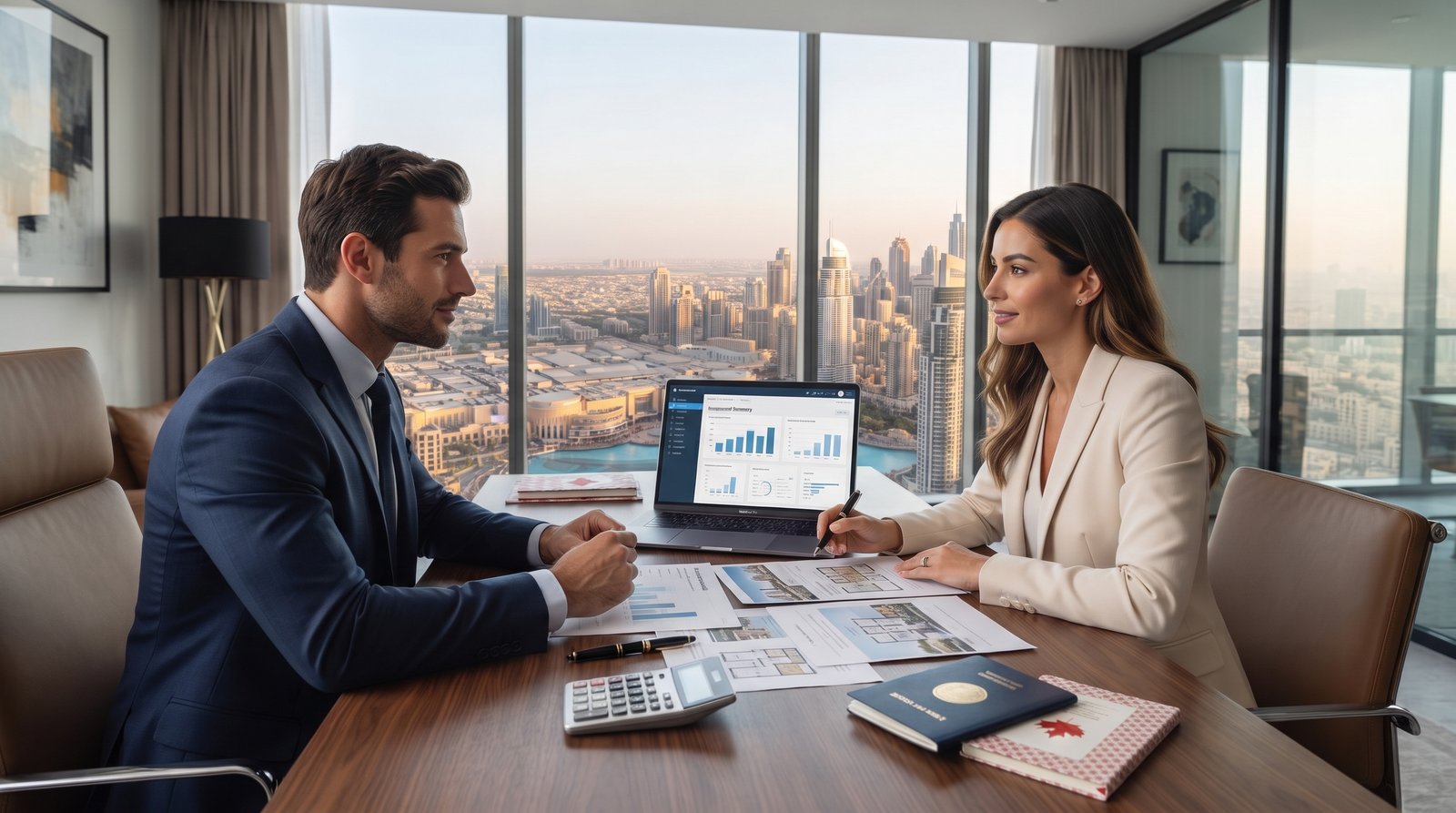 Canadian buyer reviewing Dubai property investment documents
