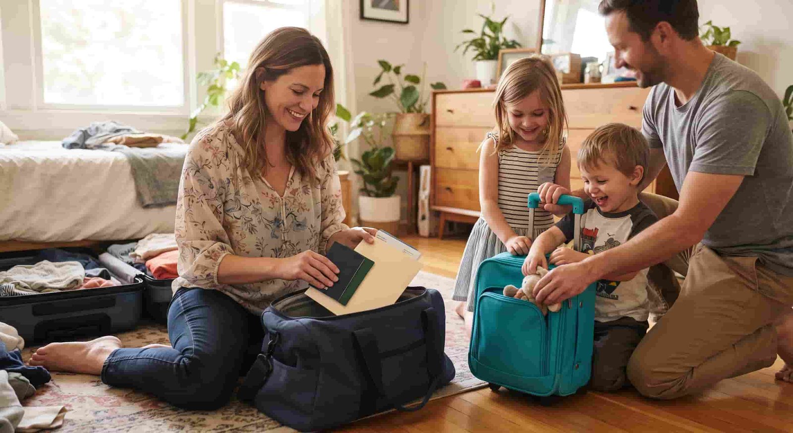 Canadian family with passports preparing for a trip to the UAE