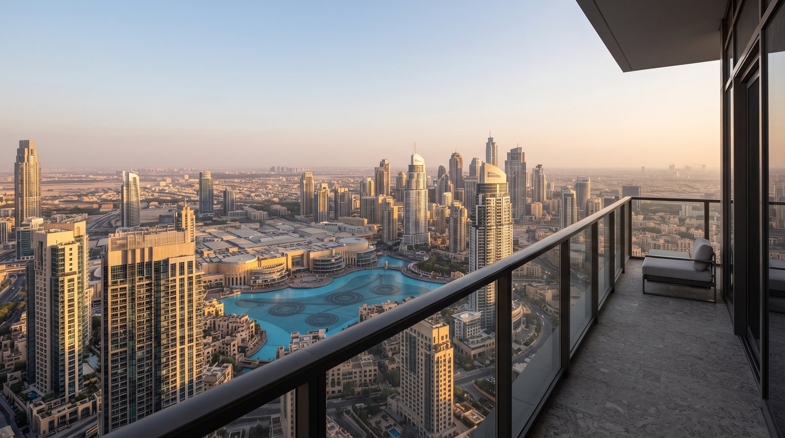 Downtown Dubai view from a Burj Khalifa apartment