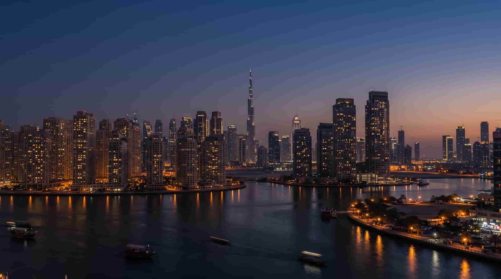 Dubai skyline with residential towers at dusk