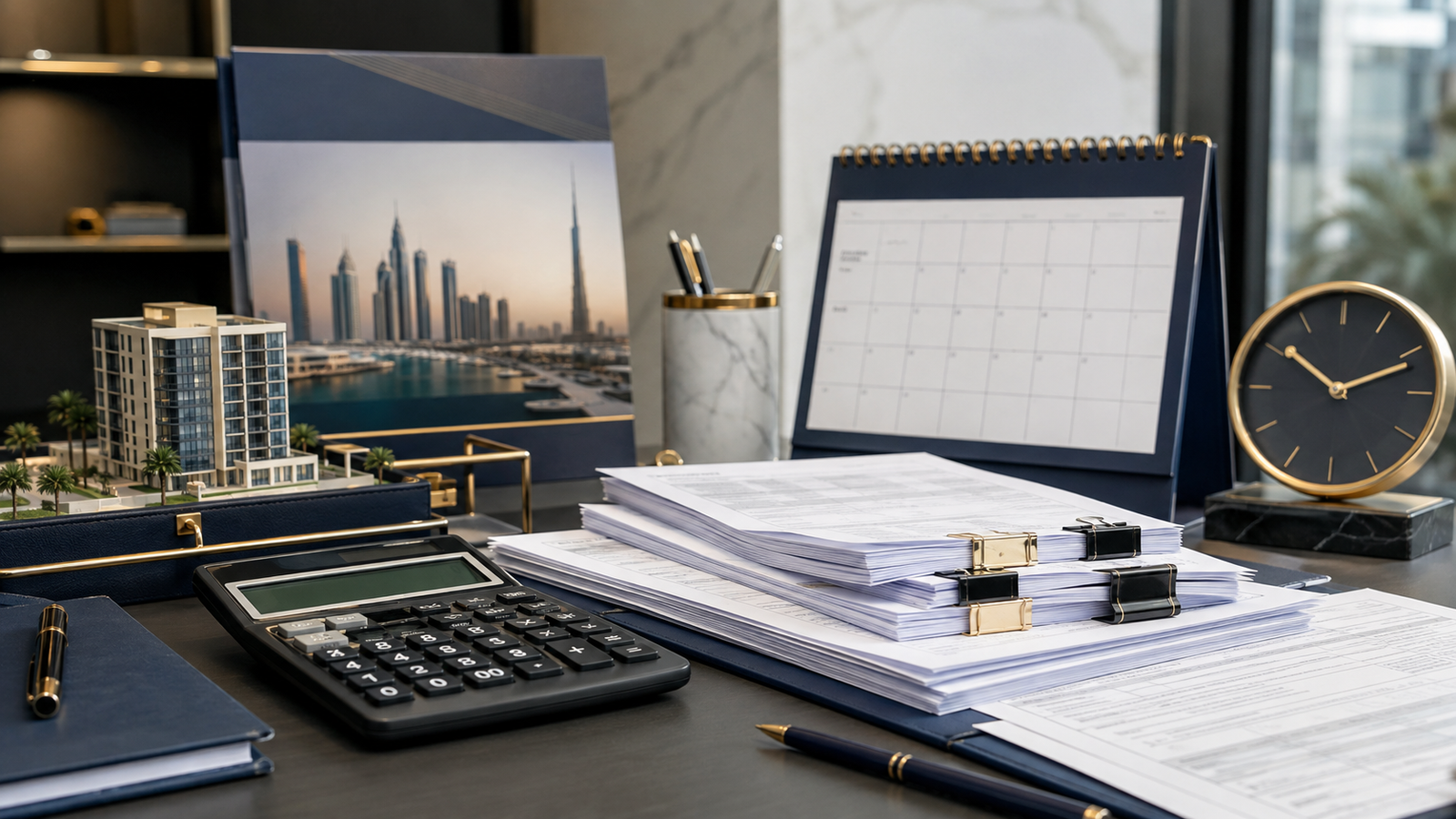Calculator and foreign property tax documents illustrating T1135 late filing penalties for Canadian investors